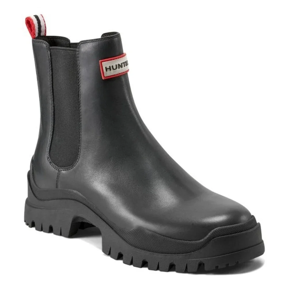 Hunter Winica Women's 8 Black Leather Lug Sole Waterproof Chelsea Boots ZOGG1562 - Picture 2 of 13